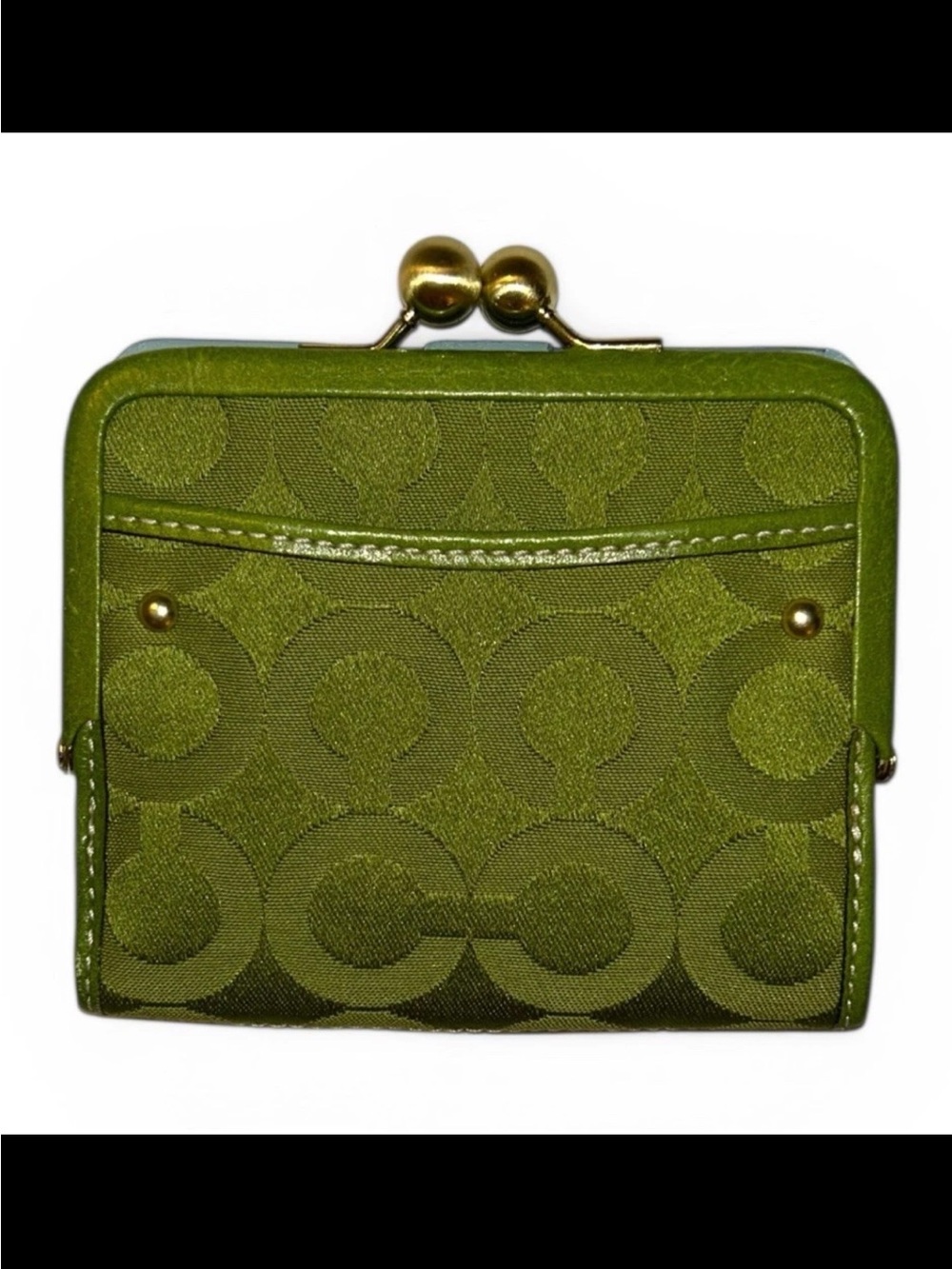 Coach Wallet with Kiss-Lock Coin Purse, Grass Green Optic Art, Brass Trim, NWOT - Picture 3 of 7